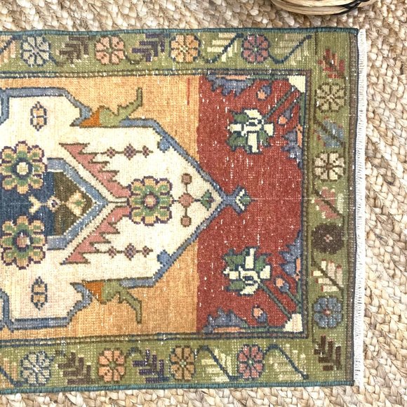 Vintage Handmade Boho Turkish Mini 2x3 Rug Sage - Picture 4 of 4